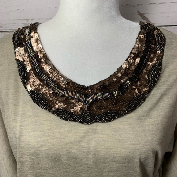 EUC Charlotte Russe Tan Copper Sequined Beaded Top - Picture 2 of 6